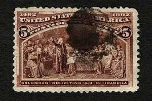 US 1893 #234 Columbus Exposition 5c Chocolate Fancy Cancel VF Used - Picture 1 of 2
