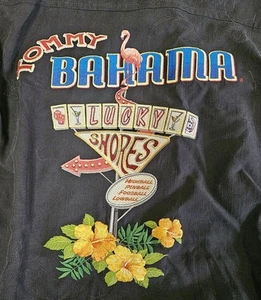 Tommy Bahama Shirt Mens XL Black Lucky Shores Embroidered Silk Hawaiian Casino - Picture 1 of 10