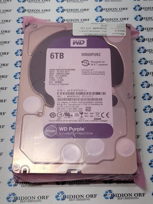 WDC 6TB 3.5" SATA HDD 5700 RPM WD60PURZ-85ZUFY1, GRADE A, SKU 16358 - Image 1 of 2
