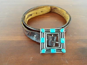 Vintage Sterling türkis Schnalle & 44" Gürtel Indianer signiert D G 1970er - Bild 1 von 12