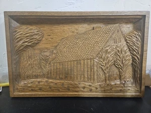 German Wood Relief Carved Scene - Picture 1 of 11