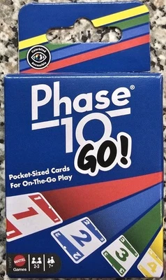 Tarjeta tamaño bolsillo Mattel FASE 10 GO! juego de cartas. Cubierta Mini Versión NUEVA. On The Go Foto 1 de 4
