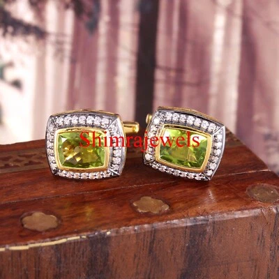 Natural Peridot Gemstone With 18K Gold Plated Silver Cufflinks #262 - Image 1 of 4