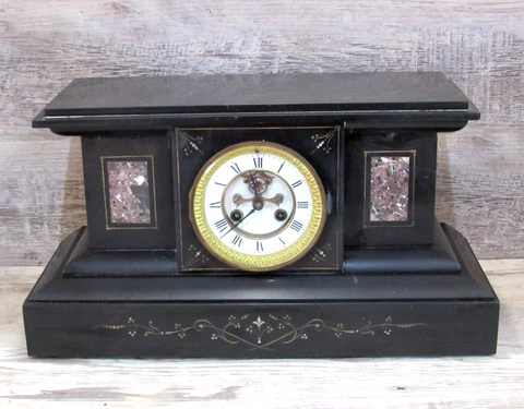 Antique French  Black slate Marble Mantel Clock-works Very Heavy ! Cover
