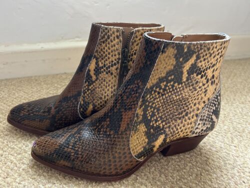 H by Hudson Ladies Brown Tan Beige Leather Snakeskin Effect Boots EU38 UK 5