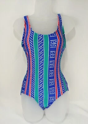 Lands’ End Womens Vintage One Piece Swimsuit Sz 8 geometric USA bathing 80s 90s - Image 1 of 4