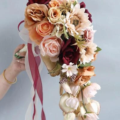 Wedding Bouquet for Bride Artificial Flowers Bridal Bouquet Waterfall Wedding - Image 1 of 4