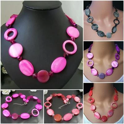 Halskette Collier Kette Perlmutt 53-58cm Perlenkette Schmuck Perlen Damen VZ10 - Bild 1 von 2