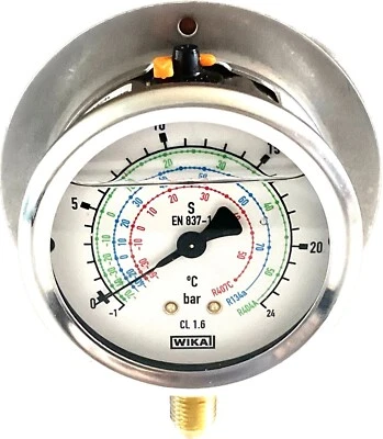 Wika CL 1.6 S /EN 837-1 Celsius bar Glycerin Oil Filled HVAC Refrigeration Gauge - Image 1 of 3