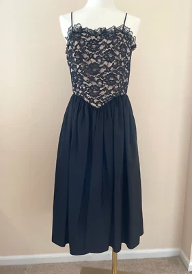 复古 80 年代 Jessica McClintock Gunne Sax 连衣裙 尺寸 9/10 黑色 蕾丝缎面 Regency — 第 1/4 张图片