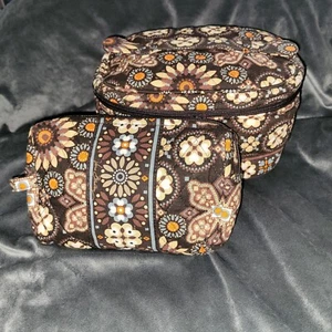 Vera Bradley 2 Piece Craft Makeup Bag And Makeup Bag Zip Close Travel Luxe Brown - Picture 1 of 7