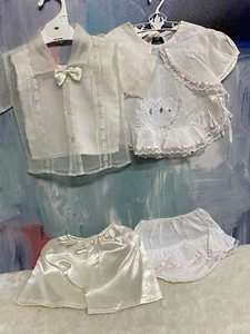 VINTAGE LARGE DOLLS, OR BABY CLOTHES, TWO SETS- 3-PCE BOYS & 2- PCE GIRLS. 0/1 - Picture 1 of 5