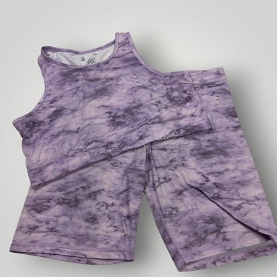 Conjunto de sujetador deportivo Xerison púrpura y blanco tie-dye + pantalones cortos - sujetador 3XL / pantalones cortos XL Foto 1 de 4