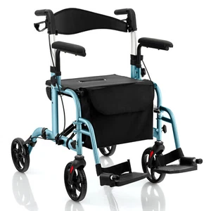 Goplus Folding Rollator Walker w/ 8” Wheels &Seat Supports up to 300 lbs Navy - Picture 1 of 10