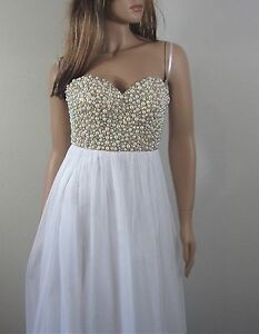 La Femme Pearl Crystal Embellished White Wedding Bridal Gown Dress Size 4 