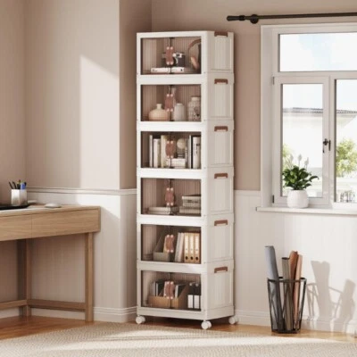 Caixa de armazenamento dobrável de 6 camadas com portas e rodas, caixa de armazenamento dobrável - Imagem 1 de 4