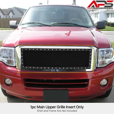 Se adapta a Ford Expedition 2007-2014 superior acero inoxidable malla negra remache tacos rejilla Foto 1 de 4