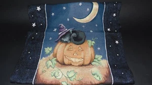 Halloween Gato Negro Sentado en Calabaza Luna Estrellas Tapiz Colgante de Pared - Imagen 1 de 4