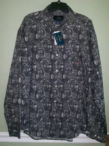 NWT Ivy Crew Mens Printed Herringbone Twill Black Paisley Long Sleeve Size XXL - Picture 1 of 6