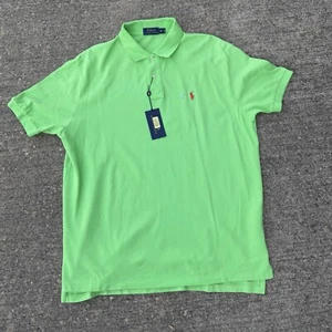 Polo Ralph The Mesh Polo Shirt Mens Sz L Short Sleeve Bright Neon Green Red Pony - Picture 1 of 8