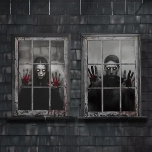 Halloween Ghost Screen Curtains 2 Pack Window Décor Scary Zombie Cover Polyester - Picture 1 of 7