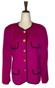Vtg Austin Reed Hot Pink Single Breasted Gold Button Blazer Union Made Womens 8 - Picture 1 of 13