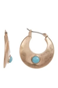 $29 Lucky Brand rose gold tone blue stone wide hoop earrings Uk14 - Picture 1 of 9