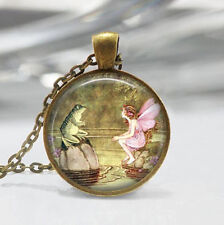 Vintage Water Fairy Cabochon Bronze Jewelry Glass Dome Pendant Necklace jewelry