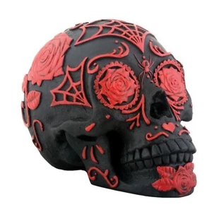 Red and Black Tattoo Sugar Skull Day of the Dead Dia de Los Muertos Figurine - Picture 1 of 1