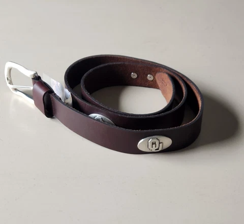 Men's Brown Genuine Leather Belt with OU University of Oklahoma Conchos 36 Cover