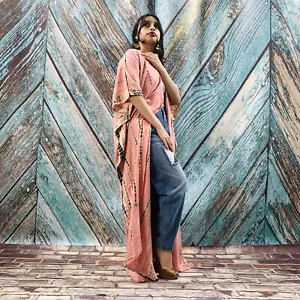 Hand Tie Dye Holiday Cardigan Kimono Jacket Duster Beach Cover Up Summer Boho - Picture 1 of 9