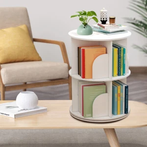 360?? Rotating Display Bookshelf Floor Standing Bookcase Living Room 2-Tier - Picture 1 of 19