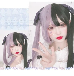 Princess Long Hair Lolita Purple Black Two-Color Double Ponytail Cosplay Wig - Picture 1 of 27