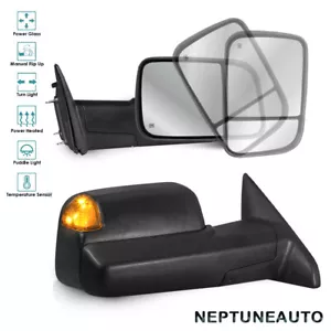 Towing Mirrors For 09-22 Dodge Ram 1500 10-18 2500 3500 Power Heated Puddle Temp - Picture 1 of 8