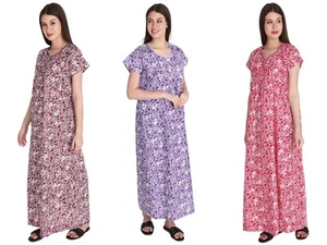 Women's Cotton Floral Printed Nightwear Nighty Indian Night Wear Gown - Picture 1 of 20