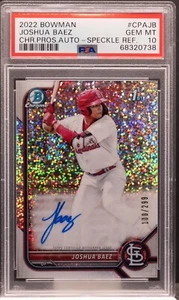 JOSHUA BAEZ 2022 Bowman Chrome Speckle Refractor RC Auto /299 PSA 10 - Picture 1 of 2