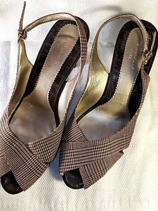 LIZ CLAIBORNE Brown Fabric & Leather Slingback Embossed Croc Medium Heel 10 - Picture 1 of 8