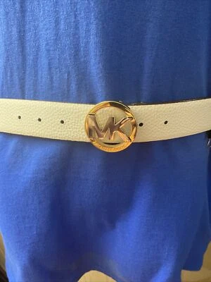 MICHAEL KORS BELT REVERSIBLE WHITE TO BROWN TUTONE BUCKLE SILVER AND GOLD SIZE L - Image 1 of 4