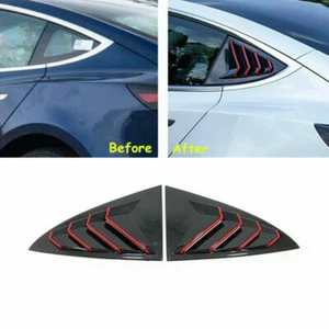 Glossy Black Rear Window Louver Shutter Cover Trim For Tesla Model 3 2017-2021 - Picture 1 of 9