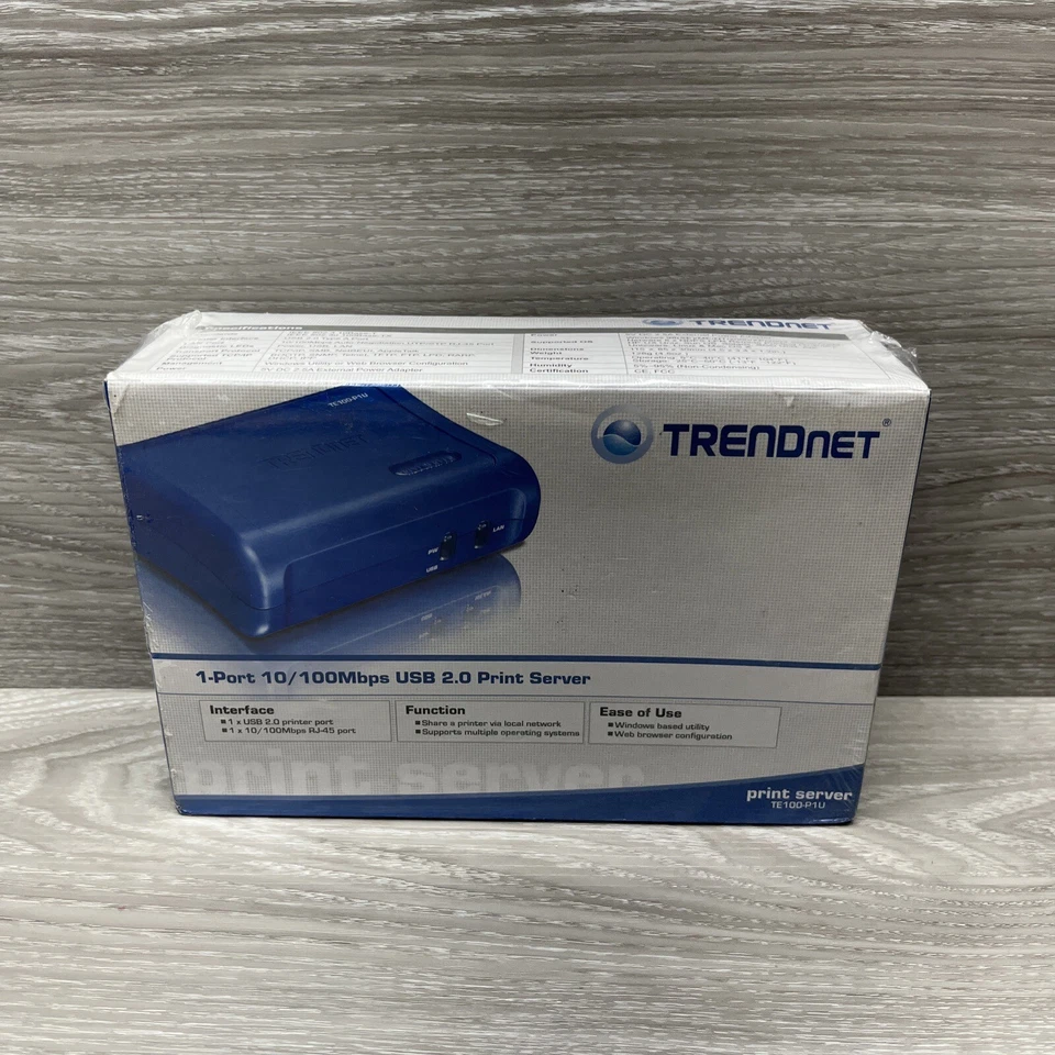TRENDNET  10/100 MBPS 1-PORT PRINT SERVER TE100-P1U USB 2.0 High SPEED BRAND NEW - Image 1 of 4