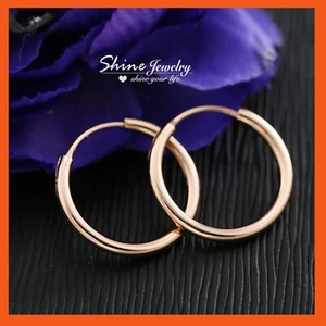 Simple 9K Rose Gold Filled Plain Hoop Round Band Mens Lady Kids Sleeper Earrings - Bild 1 von 8