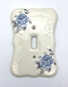 Plaque interrupteur vintage VB Athena bleu floral porcelaine lumière unique couverture noyau de chalet