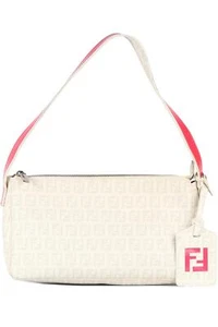 FENDI WHITE ZUCCHINO FF CANVAS SHOULDER BAG - Picture 1 of 12