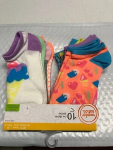 Girls Ice Cream No-Show Socks 10 Pairs NWT Wonder Nation Bright Colors M or L - Picture 1 of 2