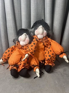 Vtg Halloween Witch Shelf Sitter Black Orange Pumpkin Outfit Weighted 1992 Lot - Picture 1 of 19