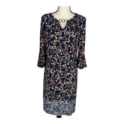 Женское миди-платье Leslie Fay с подкладкой размер 8 богемное винтажное четверть квадратного ярда с рукавами-раструбами - Изображение 1 из 4