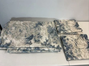 Pottery Barn King Duvet + 2 Shams Jardin Toile Blue Zip Close Blue White Gray - Picture 1 of 7