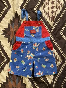 Vintage 80s Oshkosh B Gosh Toddler Overalls Bear Beach Print Size 2 Made In USA - Picture 1 of 8