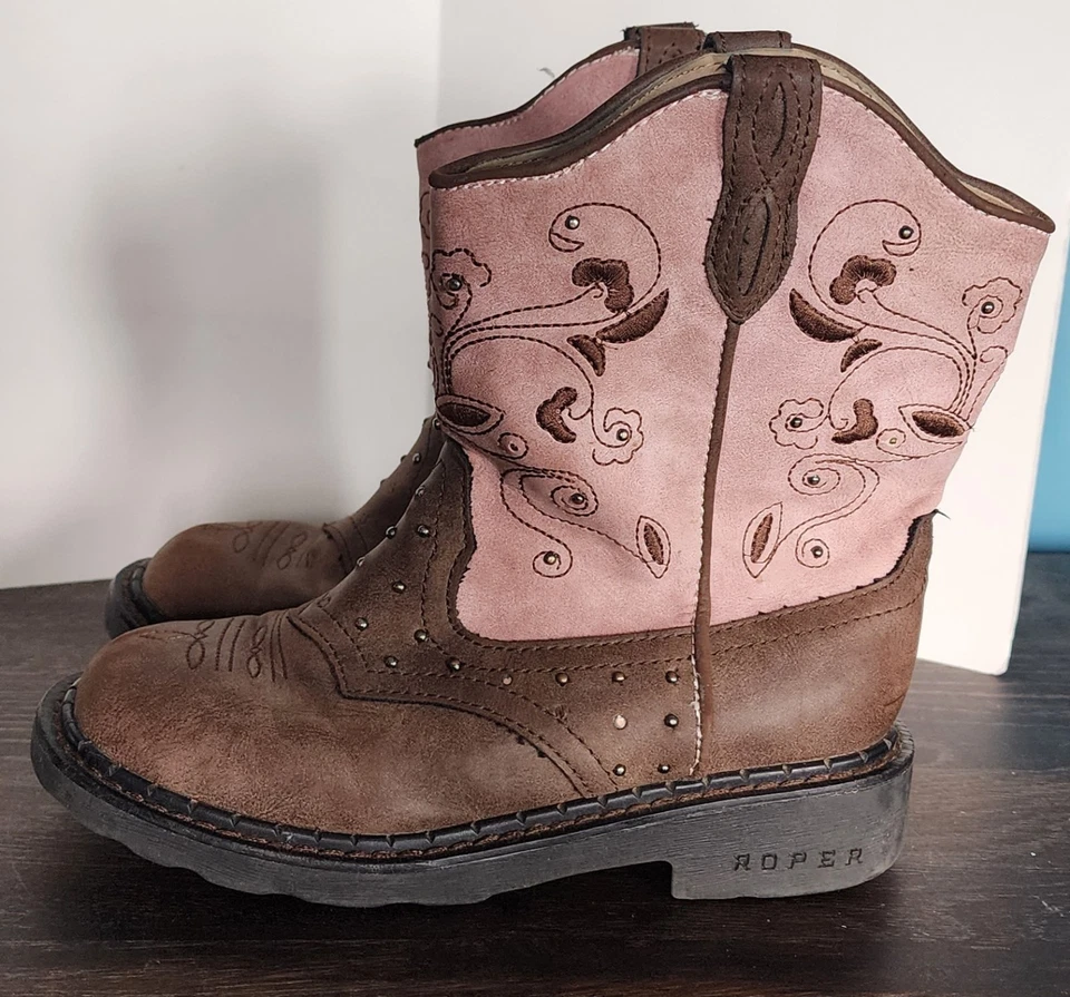 Botas de Vaquero Marrón Rosa Tachonado Iluminadas Juveniles Talla 13M Marca Roper Foto 1 de 4
