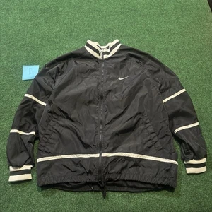 Vintage 90s Nike Swoosh Windbreaker White Black Men Size XL Full Zip Collared - Picture 1 of 13